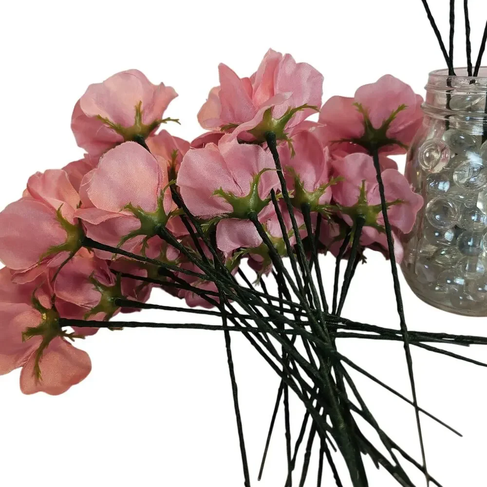 Pink Satin Open Rose Stems Artificial Flowers Wedding Craft 2.5